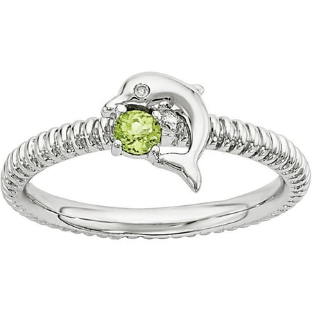 Stackable Expressions Peridot and Diamond Sterling Silver Dolphin Ring