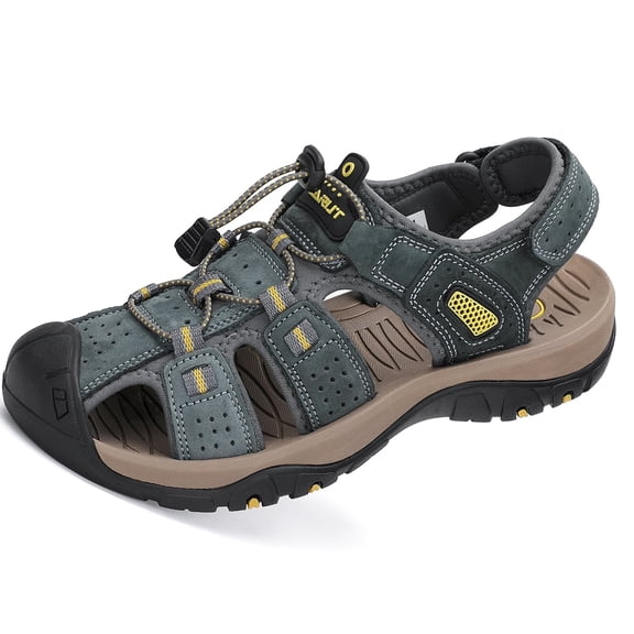 Rumpra Men’s Closed Toe Sport Sandals, Lightweight Leather Hiking & Outdoor Water Shoes