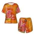 thumbnail image 2 of Yiaed Orange Flower Psychedelic Print Short Sleeve Pajama Sets for Women Casual Crew Neck 2 Piece Lounge Sets Women's Short-Sleeved Pajama-3X-Large, 2 of 5
