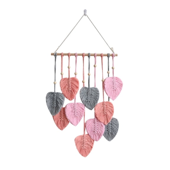 Mictong large Bohemian style leaf tapestry, handmade yarn woven leaf tapestry wall hanging, suitable for home decoration, pink, 1 piece