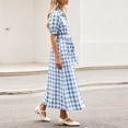 thumbnail image 5 of Ayolanni Dresses for Women 2026 V Neck Plaid Short Sleeve A-Line Maxi Dress Party Elegant Birthday Belted Long Dress with Puff Sleeve Blue XL, 5 of 7