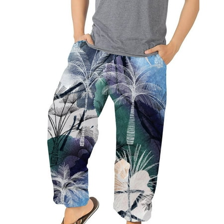 

Moxiu Men s Fashion Printed Baggy Bloomers Casual Wide Leg Harem Beach Pants Elastic Waist Loose Yoga Workout Trousers