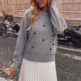 thumbnail image 5 of Edvintorg Women Sweaters Heart Embroidery Long Sleeve Cropped Knit Sweater Crew Neck Loose Pullover Top Clothes for Women Gray L, 5 of 5