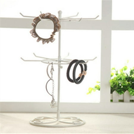 - Double Tier Metal Rotating Jewelry Stand Earring Necklace Display Holes Holder Rack New