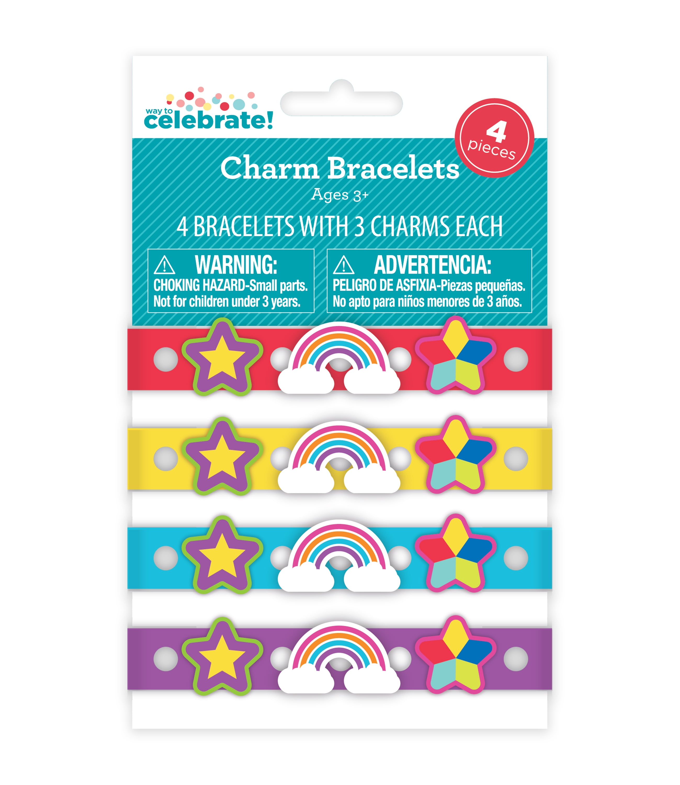 Stars and Stripes Bracelets with Charms Party Favors, 4 Count, by Way to Celebrate