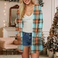 thumbnail image 2 of idosla Women's Open Front Long Cardigan Draped Snap Buffalo Plaid Shirt Kimono Cardigan Knit Sweater (Mint Green, S), 2 of 7
