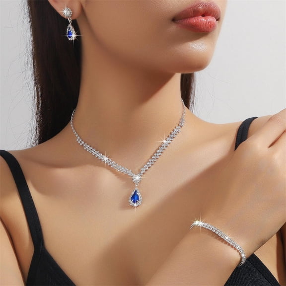 Fashion Crystal Bridal Jewelry Sets Geometric Choker Necklace Earrings Bracelet Wedding Neckchain Jewelry Sets Women Gift