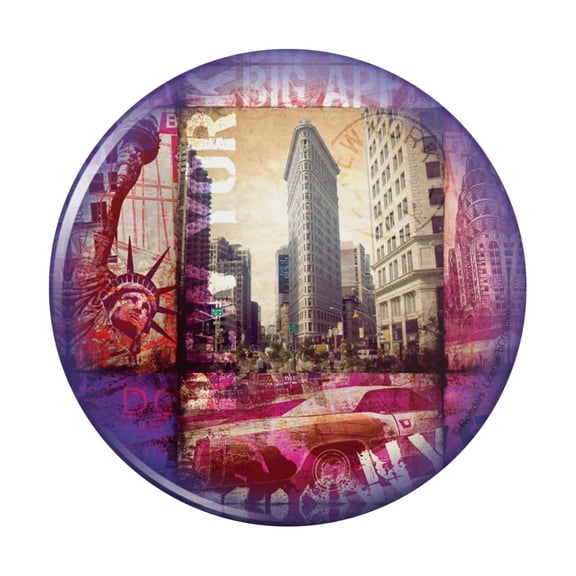 New York City Big Apple Art Collage Pinback Button Pin