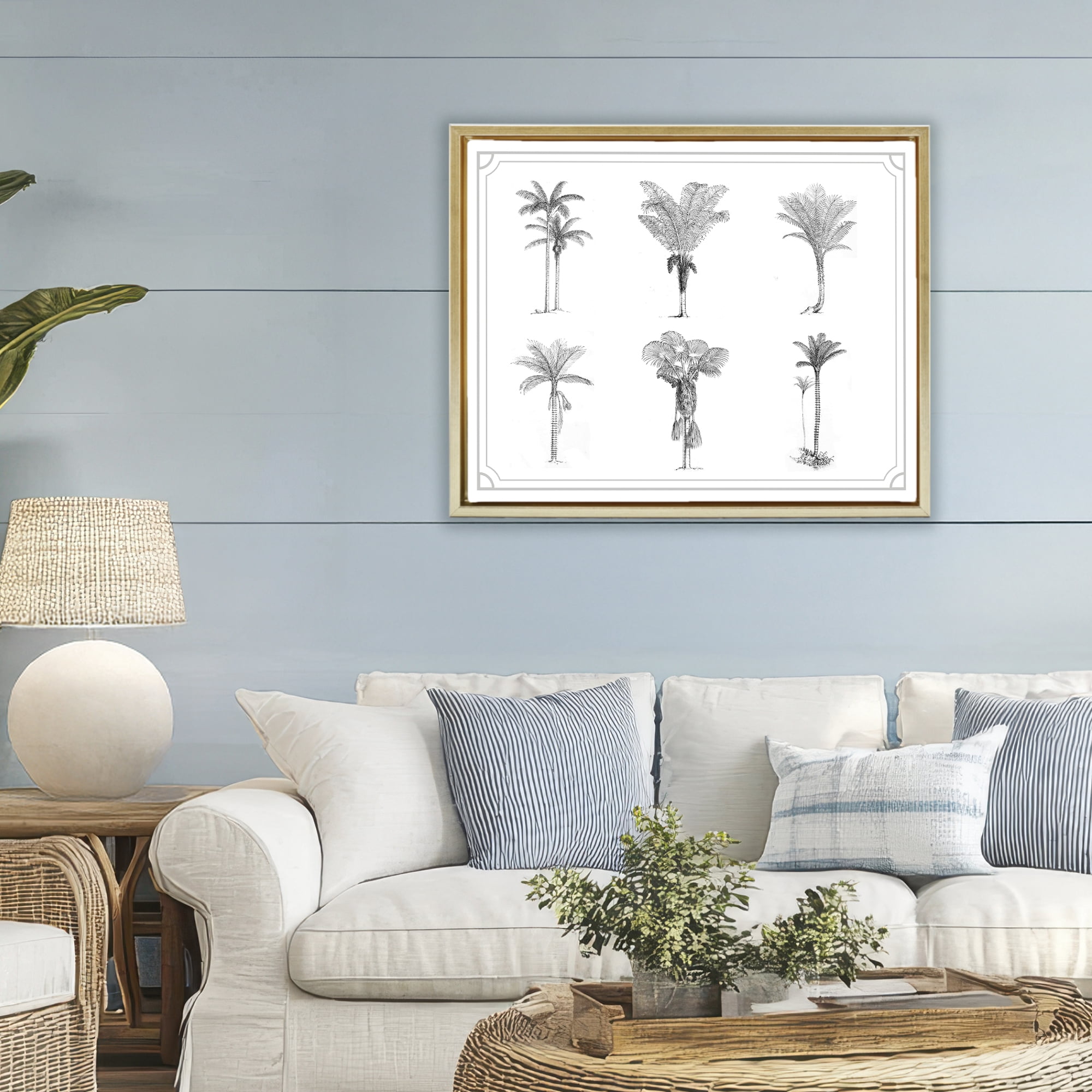 Various Palm Tree Types Vintage Gold Framed Floater Canvas Wall Art, design by Lettered and Lined