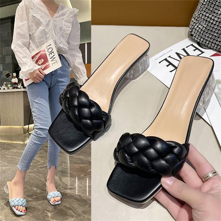

Open Toe Sandals with Square Toe Braided Heeled Sandals Lightweight for Summer