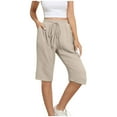 thumbnail image 1 of Timegard Womens Wide Leg Shorts Elastic High Waisted Drawstring Casual Loose Knee Length Pants with Pockets, 1 of 7