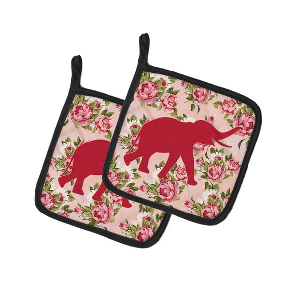 Caroline's Treasures BB1011-RS-PK-PTHD Elephant Shabby Chic Pink Roses Pair of Pot Holders , 7.5HX7.5W, multicolor