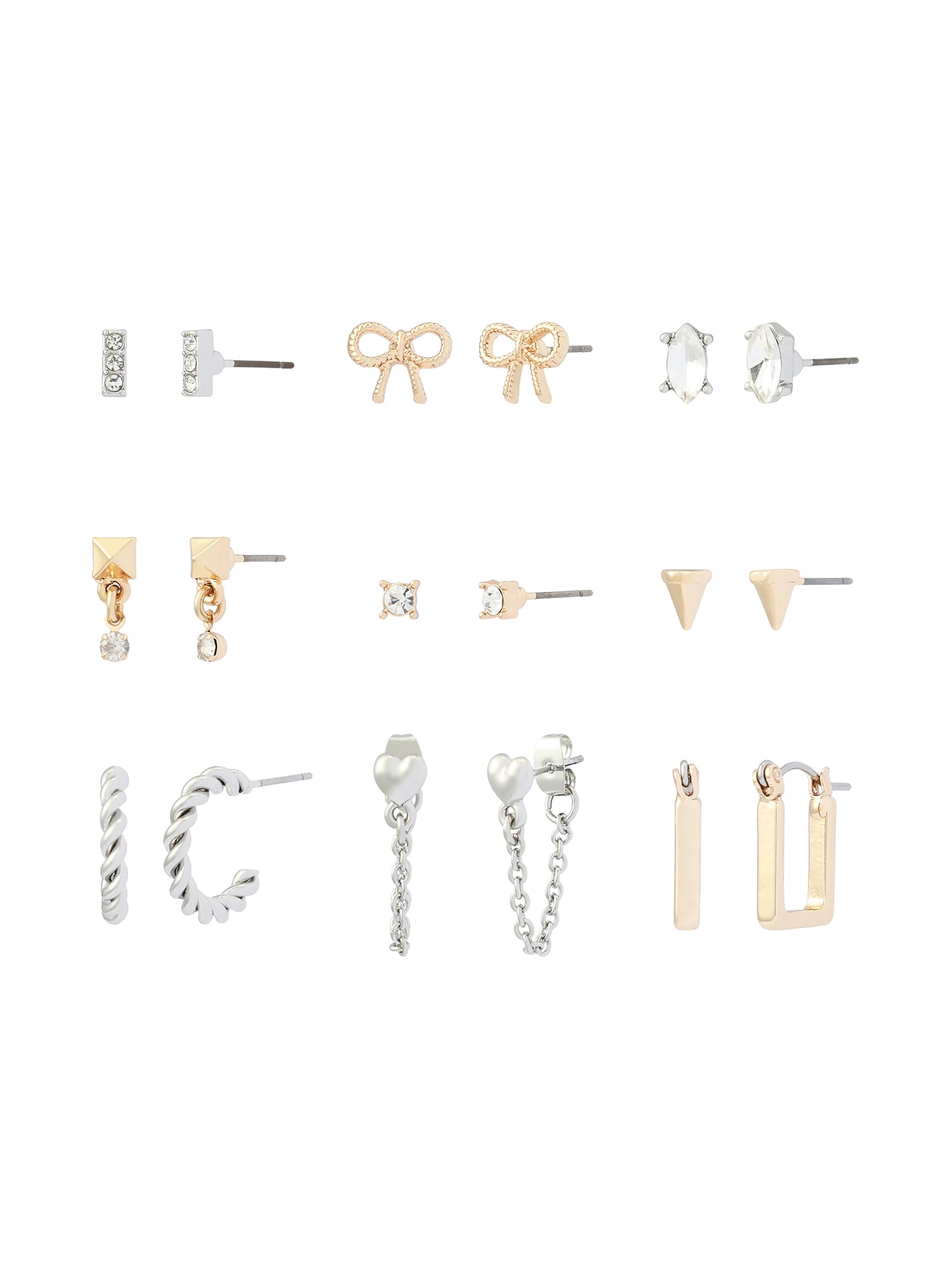 Madden NYC Women's Fashion Crystal Pave Bow Stud & Hoop Earring 9-Piece Set