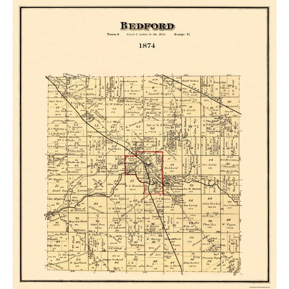 Historic City Map - Bedford Ohio - Titus 1874 - Vintage Wall Art