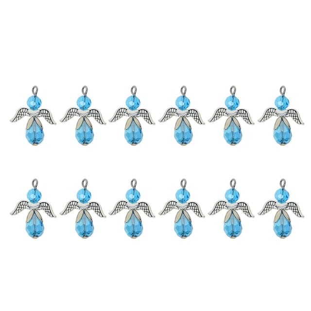 veasfak 12Pcs Beaded Angel Heart Wing Faceted Glass DIY Dangle Pendant Blue
