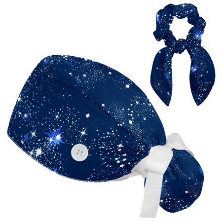 

Working Cap with Buttons and Sweatband Scrub Hat Bouffant Caps with Scrunchie Space Galaxy constellation Tie Back Hats