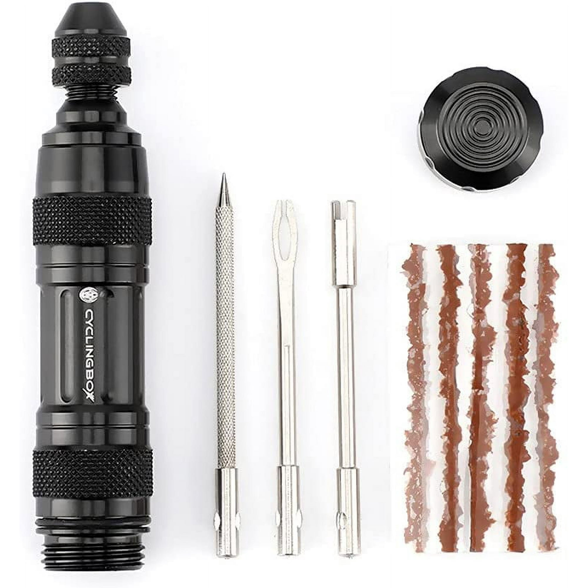 Tubeless Bike Tire Repair Kit for MTB and Road Bicycle Tires Fix a Puncture or Flat Fast Tackle Set Plugger Tool and Plugs with 5 Rubber Strips and 3 Tire Repair Drills