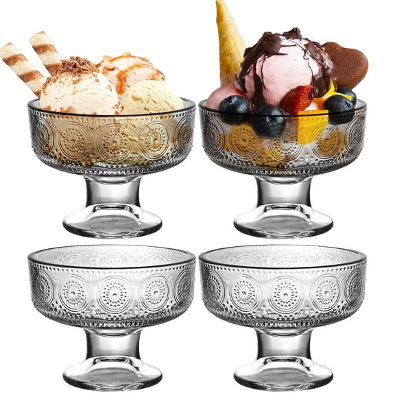 Funxee Ice Cream Cups, Glass Dessert Bowls Set of 4, Small Footed Tulip Glasses 7oz, Perfect for Trifle Parfait Sundae Pudding Fruit Salad Snack and Cocktail