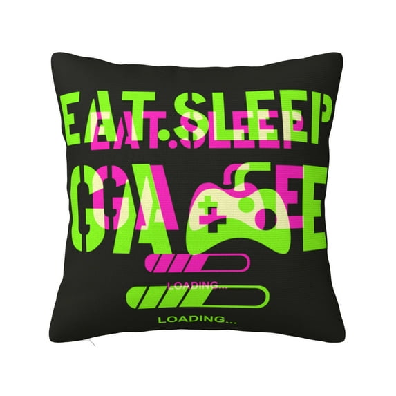 ZICANCN Eat Sleep Game Green Throw Pillow Covers, Bed Couch Sofa Knit Decorative Pillow Covers for Living Room Farmhouse, 16"x16"