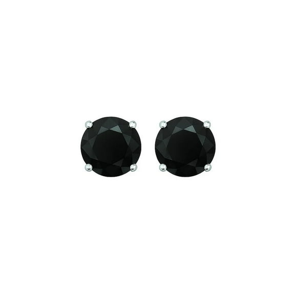 Boucles d'Oreilles Clous en Or Blanc 14k avec Zircone Cubique Facettée Noire de 6 mm
