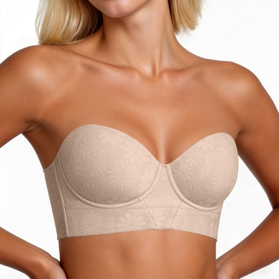 Wowcloth Strapless Push-Up Bra for Women, Non-Slip Underwire Convertible for Everyday Wear