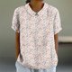 thumbnail image 2 of Blusas de Manga Corta para las Mujeres Cuello de Muñeca Lindo Lino Algodón, Impreso Suelto Camiseta para el Uso Casual, Diario Y de Verano, 2 of 4