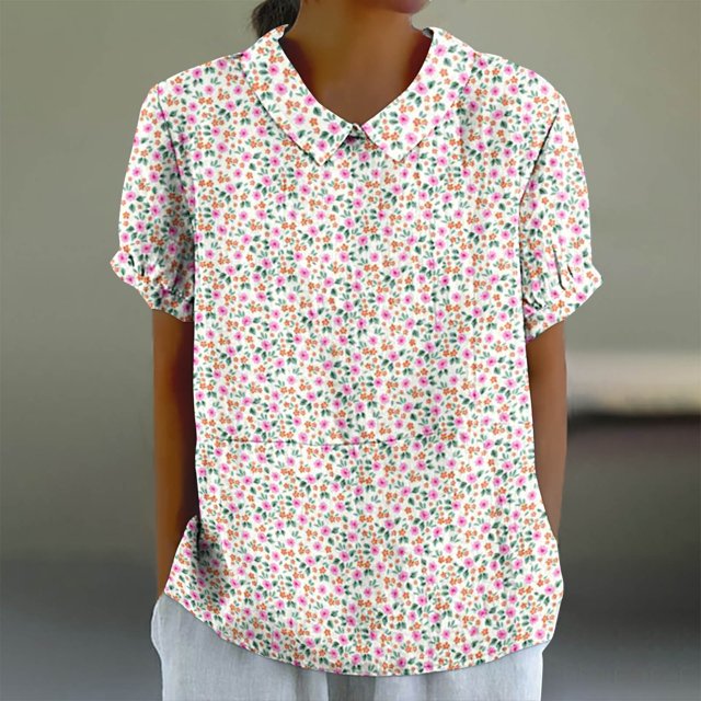 Fiudx Ofertas Flash Del Día Solo En Línea Camiseta Holgada Informal con Estampado para Mujer, Tops de Manga Corta con Cuello de Muñeca, Blusa Bonita y de Lino