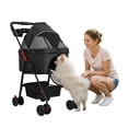 thumbnail image 5 of Foldable Pet Stroller, 4 Wheel Dog and Cat Stroller with Removable Carrier, Breathable Mesh Canopy, Storage Basket and Cup Holder, Pet Carrying Cart Holds Up to 17.6lbs for Walks Outings Shopping, 5 of 8