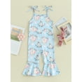 thumbnail image 3 of Musuos Toddler Girls Romper Jumpsuit 1-5T Sleeveless Spaghetti Strap Easter Egg Rabbit Print Bell Bottom Overalls, 3 of 10