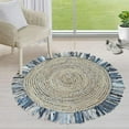 thumbnail image 2 of Indian Handwoven Braided Natural Jute with Denim Jute Line Jhalar Round Rug, Bedroom, Entryways, Dining Room, Hallways, Kids' Rooms, Size - (2' Round), 2 of 2