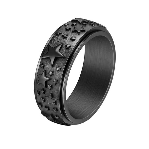 PAURO Men's Stainless Steel Spinner Ring Stars Anxiety Stress Relieving Statement Band Black Size 10