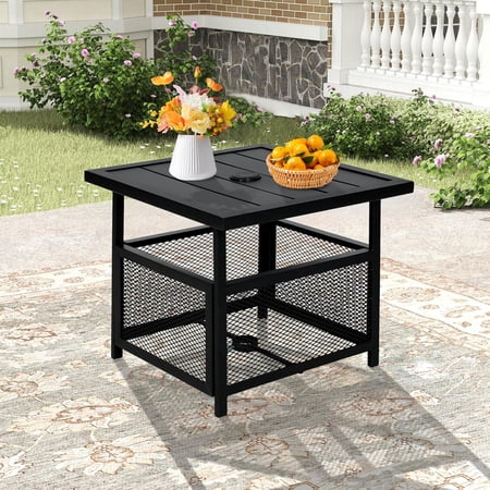 G3C16711LCrownland Outdoor Bistro Patio Square Side Table with 1.57 inches Umbrella Hole for Garden, Swimming Pool, Backyard, Black