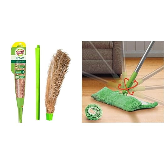 Scotch-Brite Balai Sans Poussière Long Manche, Nettoyage Facile des Sols - Multi-Usage, Long Manche, Nettoyage Facile des Sols - Balai 1 Pce Jhadu, Saleté, Poussière, Poils d'Animaux et Squames