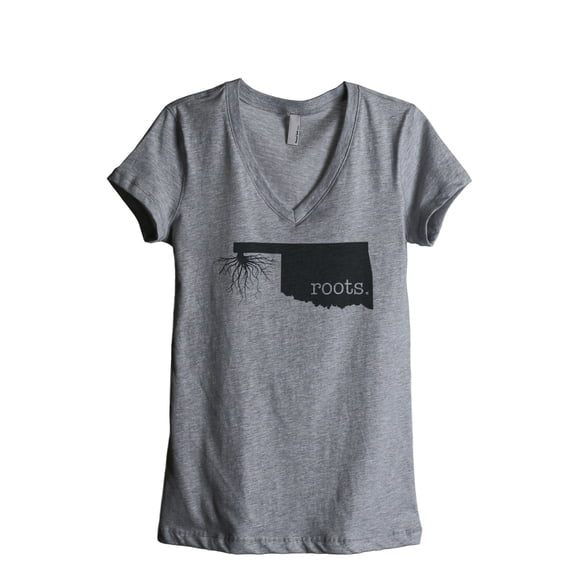 Thread Tank Home Roots State Oklahoma OK Women's Relaxed V-Neck T-Shirt Tee Heather Grey Small