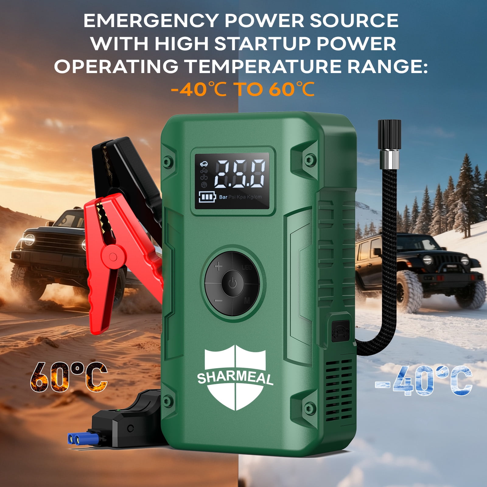Sharmeal Jump Starter with Air Compressor, 8000A 160PSI Car Jump Starter Battery Pack (ALL Gas/10.0L Diesel), 12V Car Battery Jump Starter