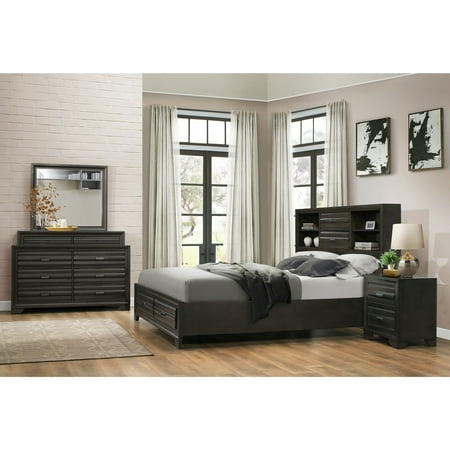 Roundhill Furniture Loiret Antique Grey Finish Wood Bed Room Set