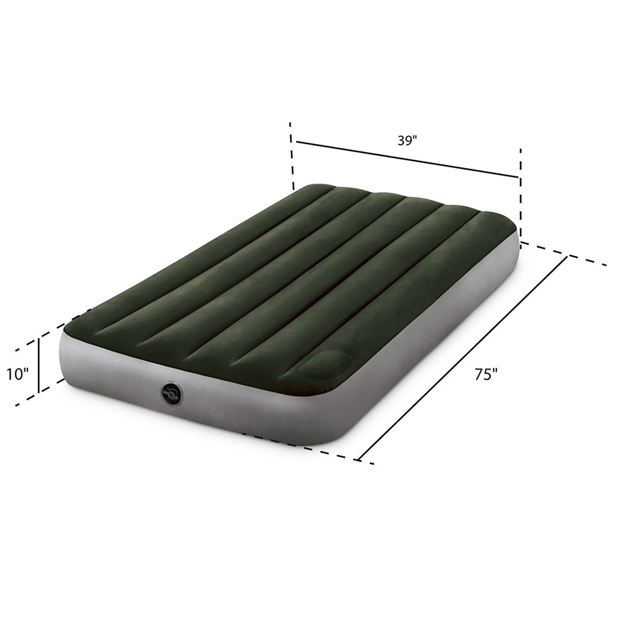 Intex: Dura-Beam: Downy Airbed - Twin - Green, 10" Inflatable Mattress, Built-In Foot Pump, Fiber-Tech, Carry Bag, Indoor-Outdoor, 300lb Cap, 64761E