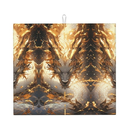 

Dish Drying Mats for Kitchen Counter Golden Horned White Dragon 16x18in Dish Drying Pad Coffee Mat with Hanging Loop Super absorbent Kitchen Counter Mat Coffee Bar Accessories