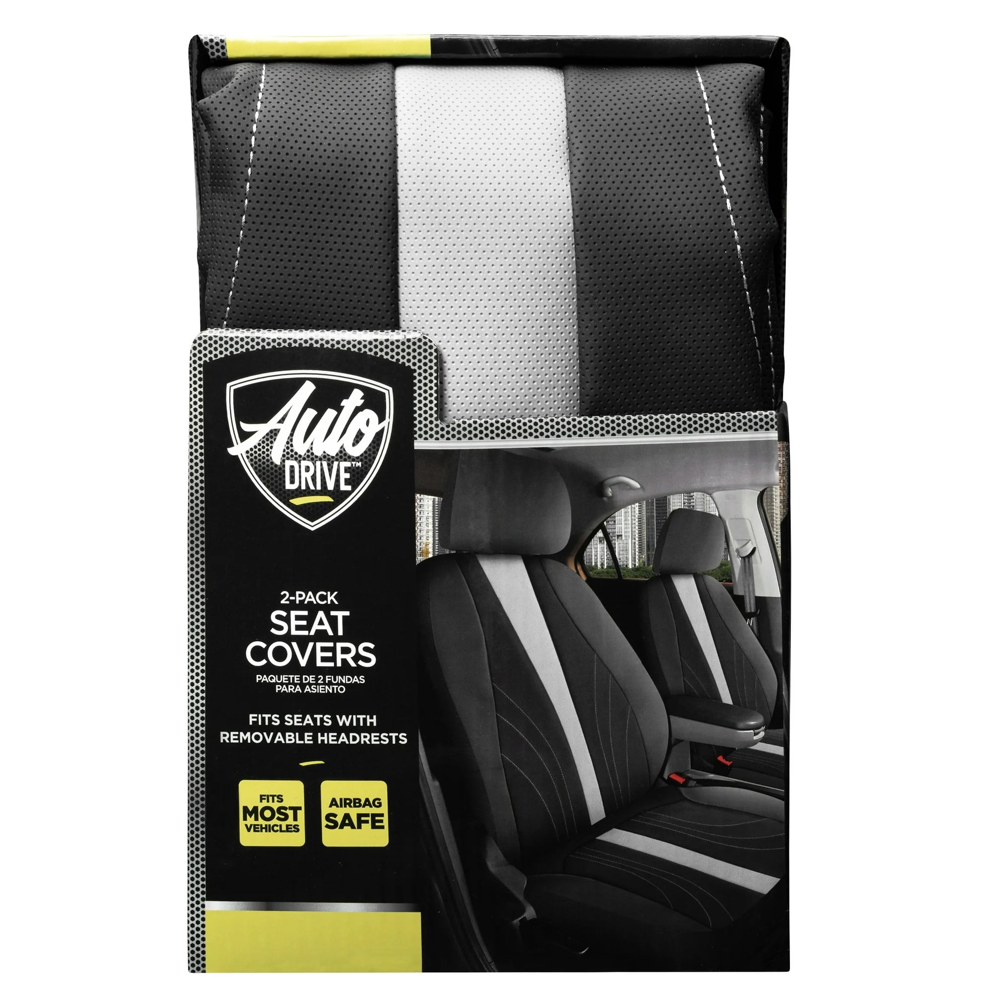 Auto Drive 2-Piece Black-White Marlo Seat Covers