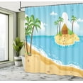thumbnail image 4 of Ambesonne Palms Shower Curtain, Sandy Beach Tropical Island, 69"Wx70"L, Sky Blue and Pastel Brown, 4 of 4