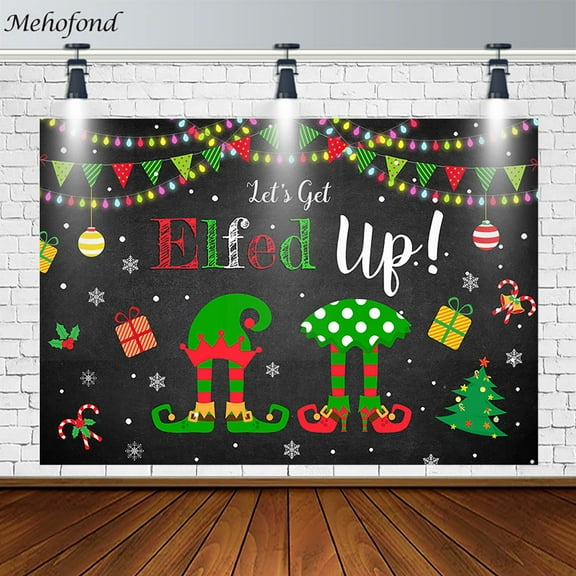 Mehofond Child Merry Christmas Party Let’s Get Elfed Up Backdrop Gift Tree Photography Background Props Photo Studio Photoz