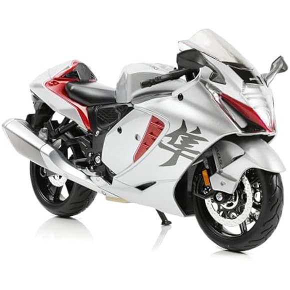 Nuotie 1:12 Modèle de Moto Jouet pour Suzuki Hayabusa en Métal Moulé sous Pression avec Modèle de Moto en Plastique pour Maisto Aucun Assemblage Requis Mini Moto Finie Cadeau pour Adulte (Argent)