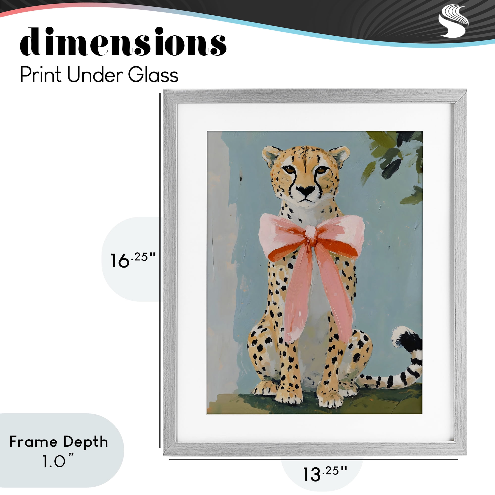 Stupell Industries Cheetah with Big Pink Bow Gray Framed Print Under Glass, design by The Prints Vibe