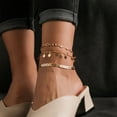 thumbnail image 2 of Thinsony 1 Set Adjustable Layered Anklets Wear-resistant Alloy Ankle Bracelets with Rhinestones Valentines Day for Holiday Gold 1Set, 2 of 6