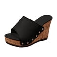 thumbnail image 5 of Rokment Wedges Dress Sandals for Women 2026 Summer Fashion Leather Platform Chunky High Heels Slip o-n Pumps Casual Open Toe Dressy Slides Black Size 6.5, 5 of 7