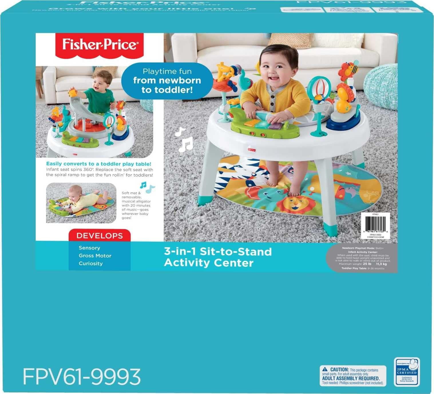 Fisher-Price 3-in-1 Sit-to-Stand Infant Activity Center and Toddler Play Table, Unisex