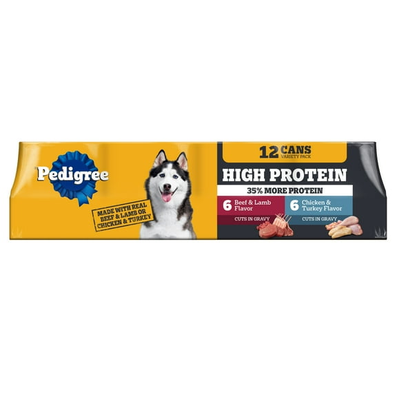 Pedigree High Protein Beef Lamb & Chicken Turkey In Gravy Wet Food Variety Pack (12) 13.2 oz Cans