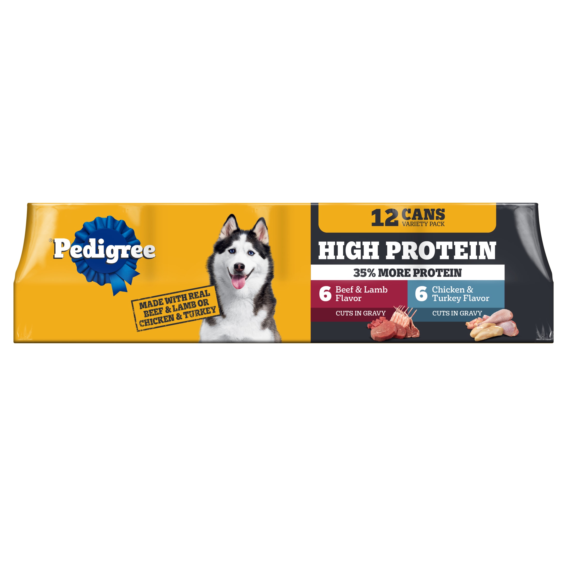 Pedigree High Protein Beef Lamb & Chicken Turkey In Gravy Wet Food Variety Pack (12) 13.2 Oz Cans
