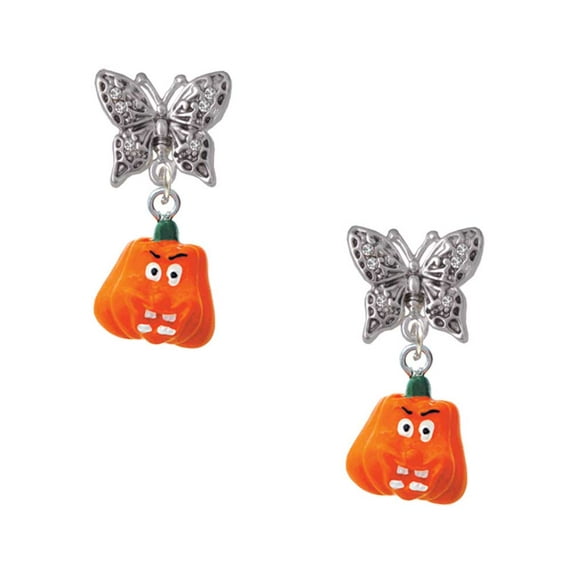 Delight Jewelry Resin Funny Boo! Pumpkin Silvertone Antiqued Butterfly Post Earrings