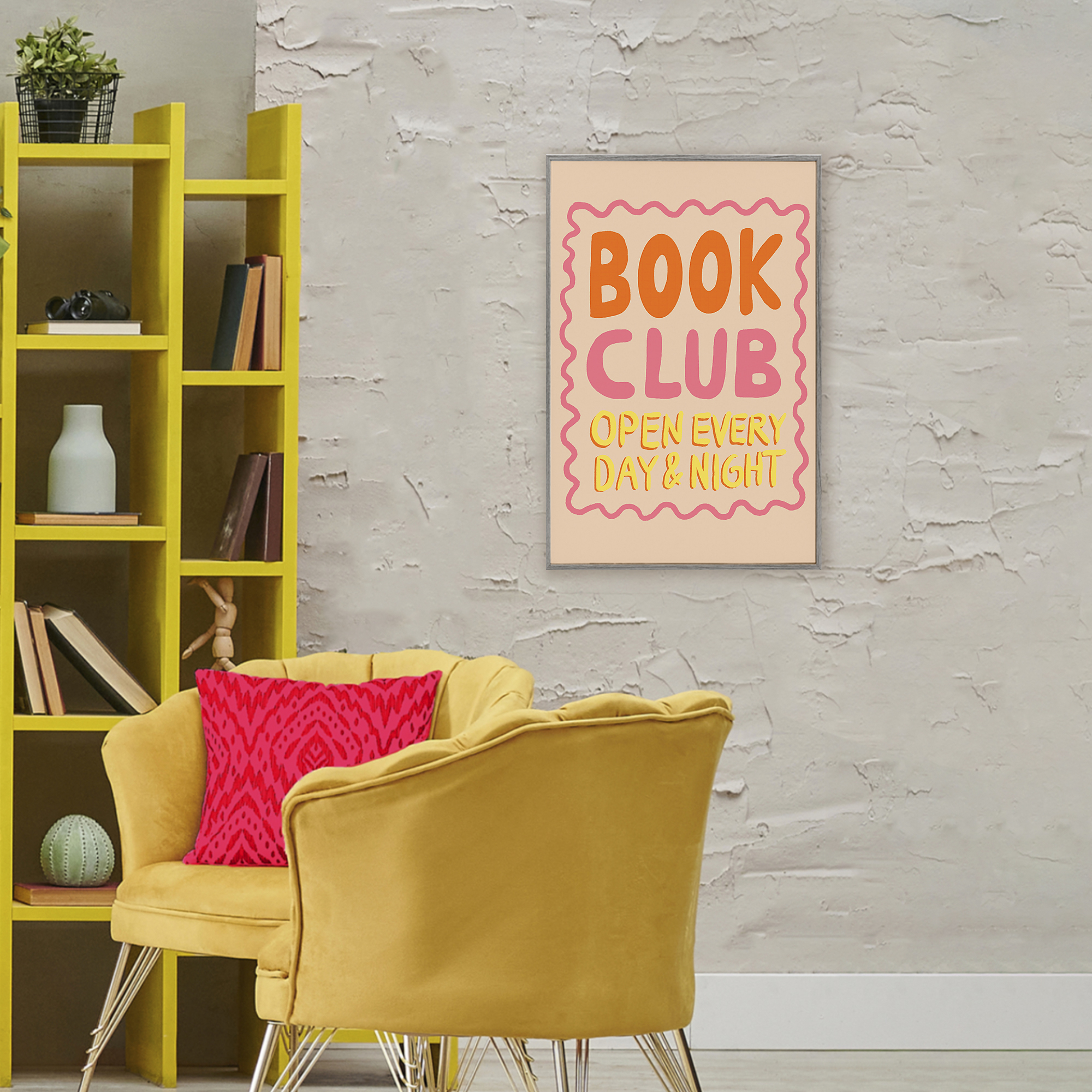 Book Club Day & Night Gray Framed Giclee Art, design by Florentina Dolci